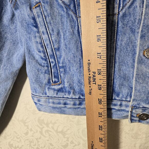 VTG 90s Limited Denim Cropped Jean Jacket sz M Blue Retro Streetwear Biker - Picture 14 of 16